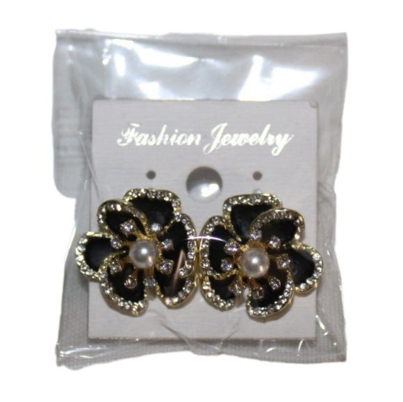 Rhinestone Flower Pearl Earrings - Picture 2 of 16